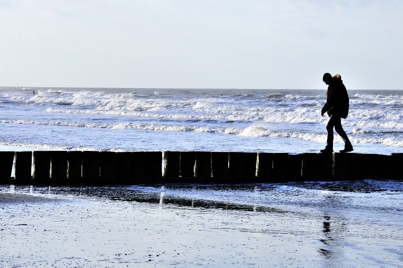 Norderney, Strand, Spaziergang, Person, Mann, Wasser, Nordsee, Meer, geht, Steine, Silhouette