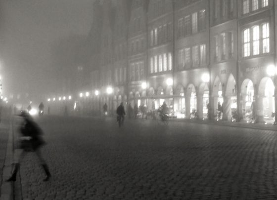 Prinzipalmarkt in Münster abends im Nebel